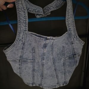 Chic Denim Blue Crop Top